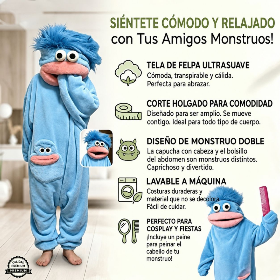 Pijama Ponible Tipo Manta con Capucha de Monstruo, Ultra Suave