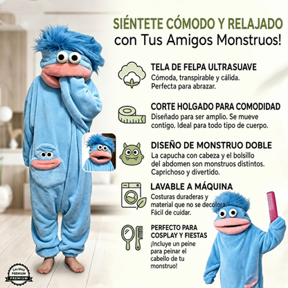 Pijama Ponible Tipo Manta con Capucha de Monstruo, Ultra Suave